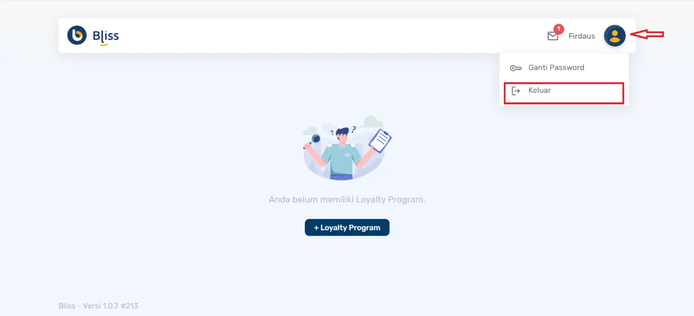 Login dan Log Out akun bliss